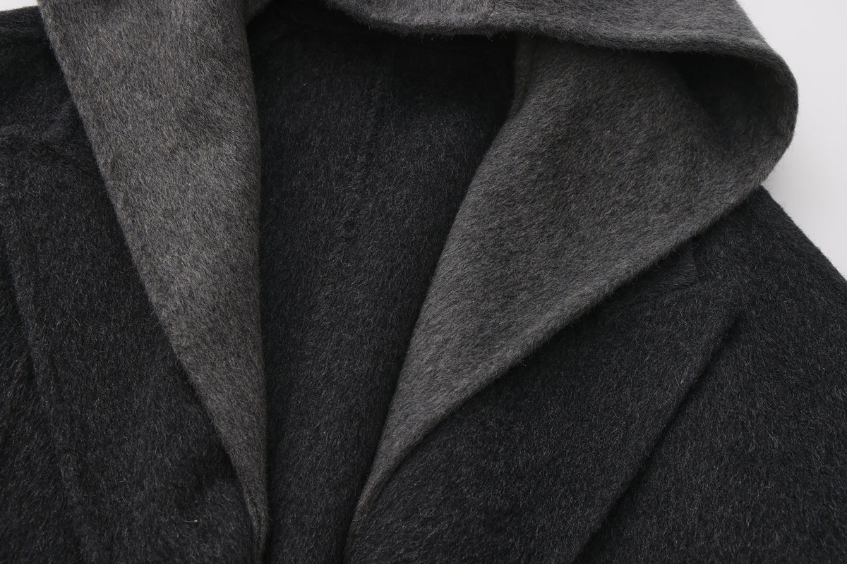 Sesame Noir - Hooded Wool Coat